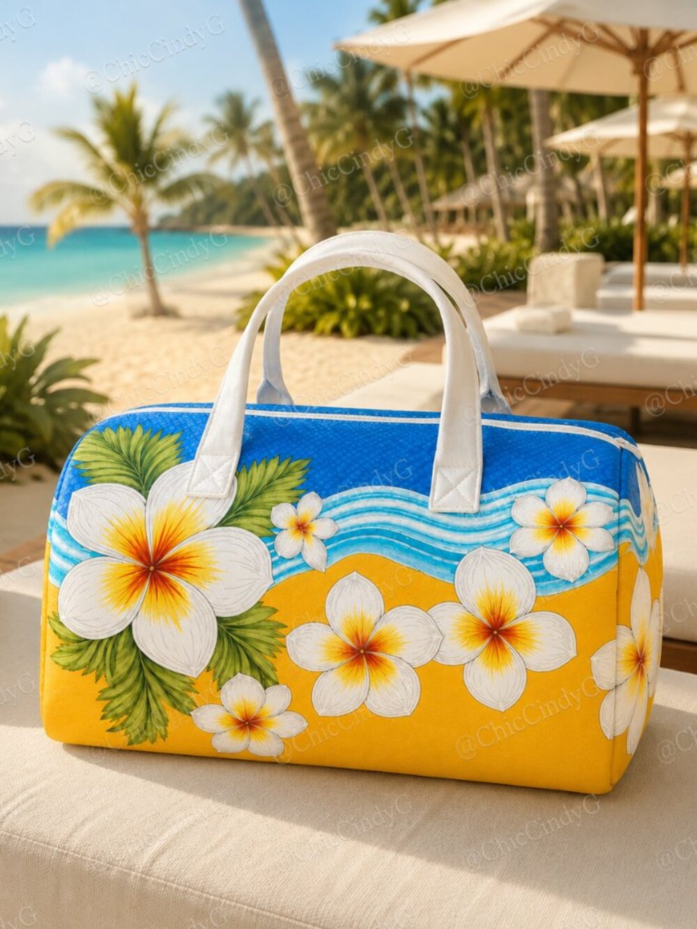 Tropical Plumeria Weekender Travel Bag Boho Floral Duffel Tote - Picture 2 of 5